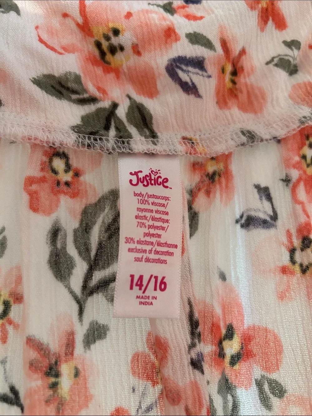 Girls Floral Lace-Detail Short Sleeve Top — White with Coral Flowers